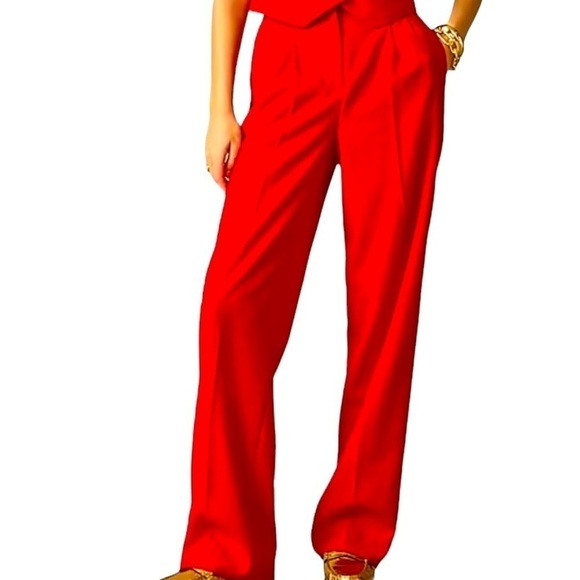 J.Crew Wool Tuxedo Wide-Leg Pleated Limited Edition Pants in Red Color Size 14 - Picture 1 of 16